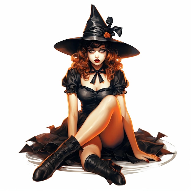 Illustration eines Halloween-Retro-Pin-up-süßen Mädchens, ein Gemälde einer Frau