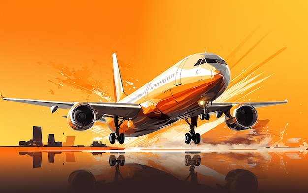 Illustration eines Handelsflugzeugs auf orangefarbenem Hintergrund