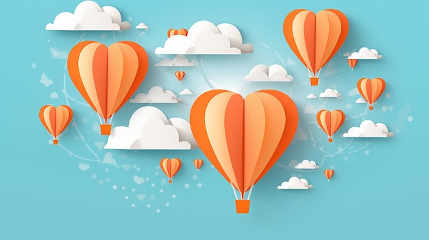 Illustration eines Heißluftballons in Form eines Herzschwimmers. Generative KI