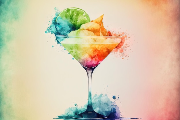 Illustration eines Hipster-Daiquiri auf einem kreativen Polygon-Aquarellhintergrund