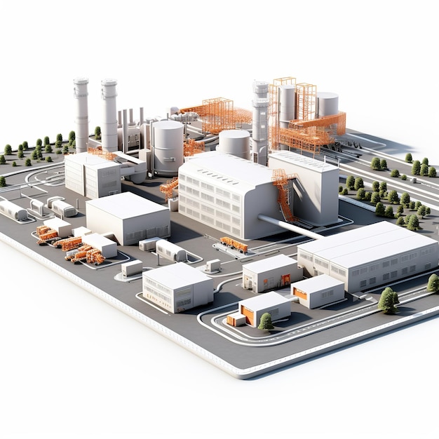 Illustration eines Industriekomplexes. 3D-Darstellung einer Industrie