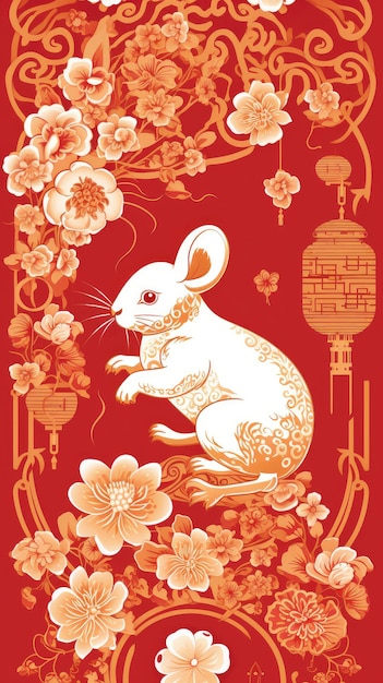 Illustration eines Kaninchen mit chinesischem Ornament chinesisches Neujahr chinesisches Jahr des Kaninchen