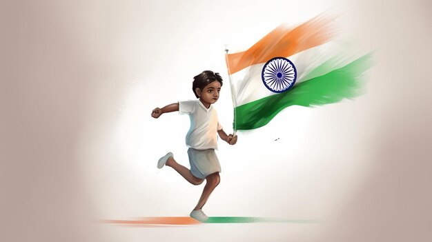 Illustration eines Kindes mit indischer Flagge zum Unabhängigkeitstag Indiens und zum Tag der Republik Generative Ai