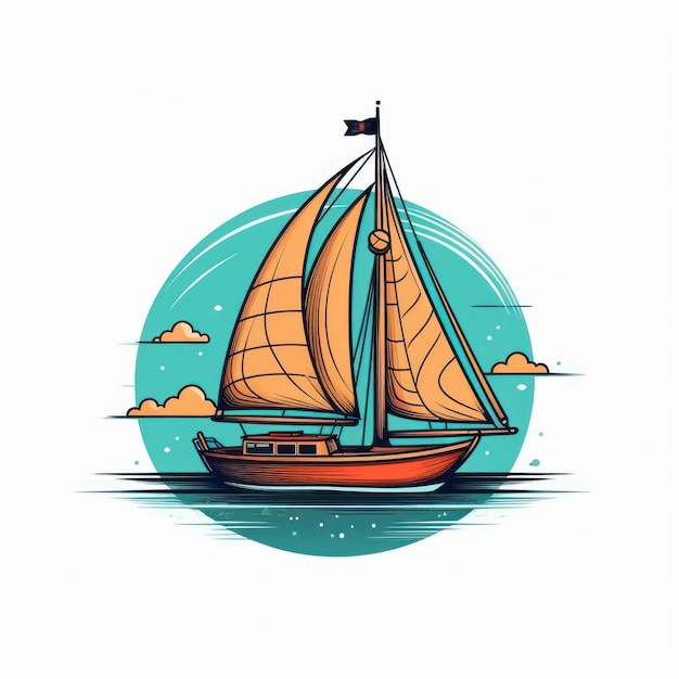 Illustration eines kleinen Segelbootes, das auf hoher See segelt