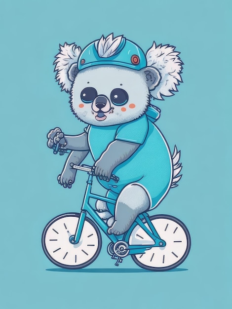 Illustration eines Koalas auf einem Fahrrad mit einem Rucksack auf dem Rücken, erstellt mit generativer KI-Technologie