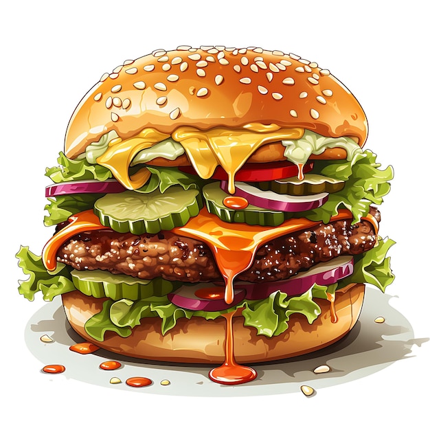 Illustration eines köstlichen Käseburgers auf weißem Hintergrund