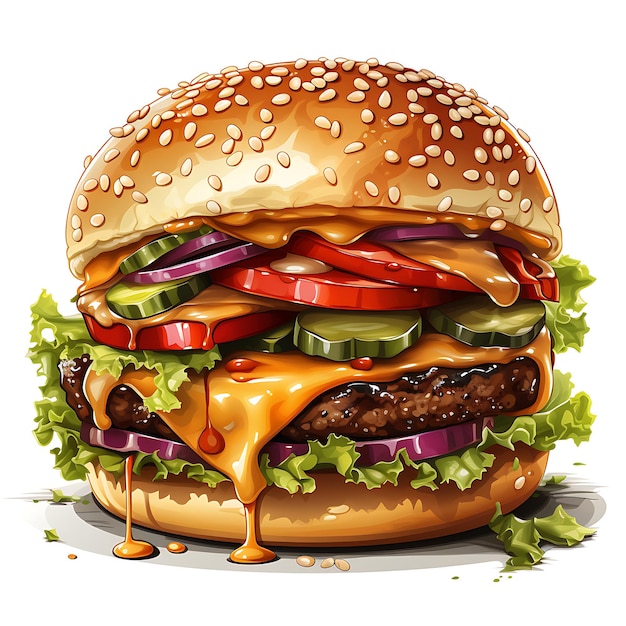 Illustration eines köstlichen Käseburgers auf weißem Hintergrund