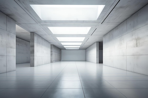 Illustration eines leeren Raums mit natürlichem Licht, das von einem Oberlicht kommt. Generative KI