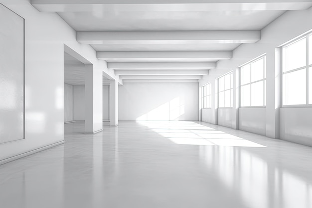 Illustration eines leeren weißen Raums mit reichlich natürlichem Licht aus mehreren Fenstern mit generativer KI