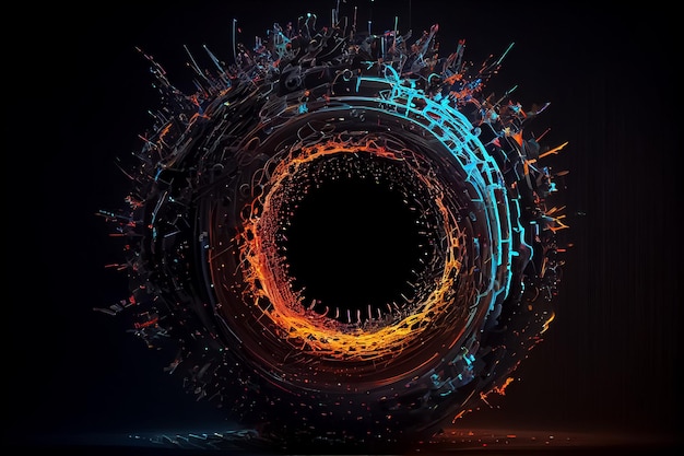 Illustration eines leuchtenden Portals in Neon auf schwarzem Hintergrund AI