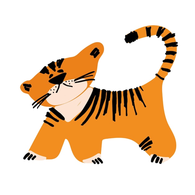 Illustration eines lustigen Tigerjungen in einem vereinfachten Stil für Kinder Satz von Vektorillustrationen im Cartoon-Stil