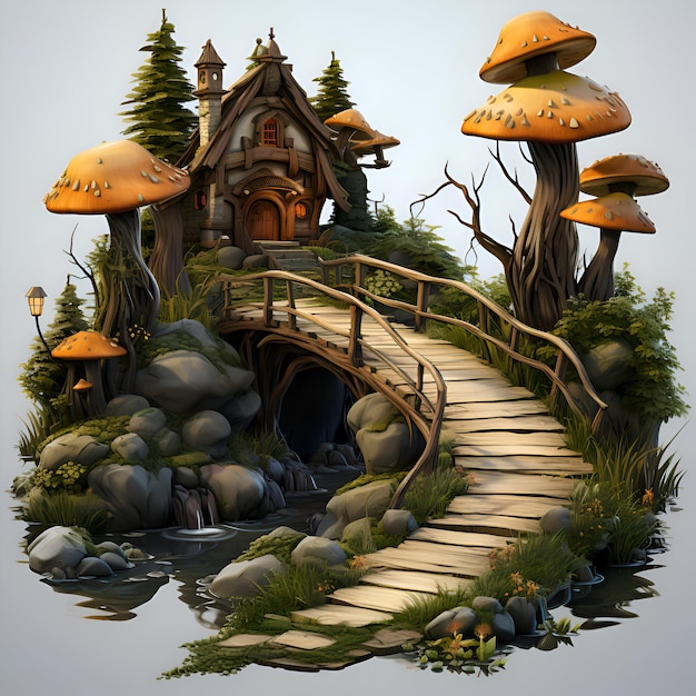 Illustration eines märchenhaften Schlosses mitten im Wald