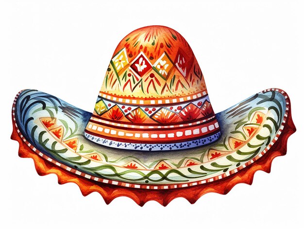 Illustration eines mexikanischen hellen Sombreros im Aquarellstil auf weißem Hintergrund