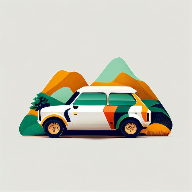Illustration eines minimalistischen Sportwagens auf Landschaftshintergrund Erstellt mit generativer KI-Technologie