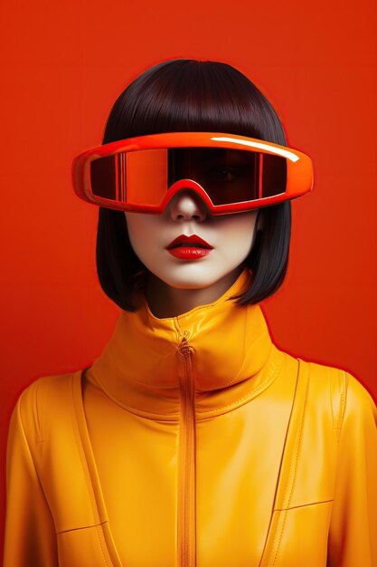 Illustration eines Mode-Portraits mit einem VR-Headset, das als generatives Kunstwerk mit KI erstellt wurde