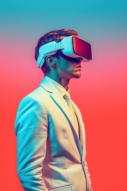 Illustration eines Mode-Portraits mit einem VR-Headset, das als generatives Kunstwerk mit KI erstellt wurde