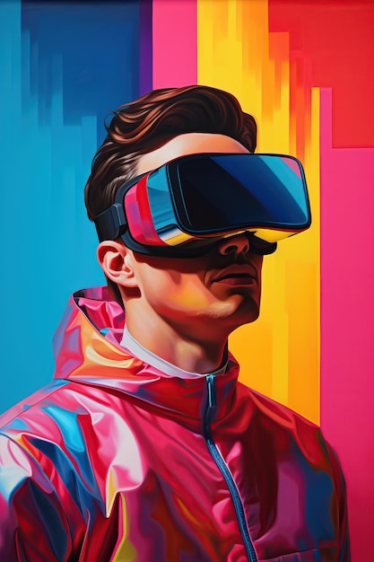 Illustration eines Mode-Portraits mit einem VR-Headset, das als generatives Kunstwerk mit KI erstellt wurde