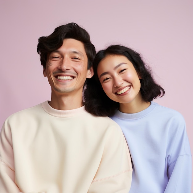 Illustration eines Modeporträts eines Paares mit schlichtem Pullover-Modell, erstellt als generatives Kunstwerk mit KI
