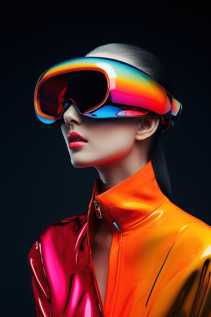 Illustration eines Modeporträts mit einem Virtual-Reality-VR-Headset, das mithilfe von KI als generatives Kunstwerk erstellt wurde