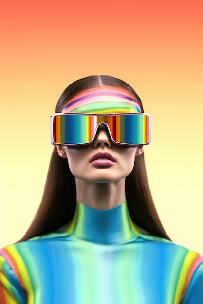Illustration eines Modeporträts mit einem Virtual-Reality-VR-Headset, das mithilfe von KI als generatives Kunstwerk erstellt wurde