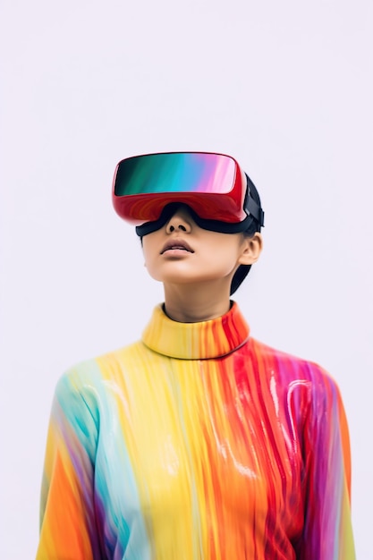 Illustration eines Modeporträts mit einem Virtual-Reality-VR-Headset, das mithilfe von KI als generatives Kunstwerk erstellt wurde