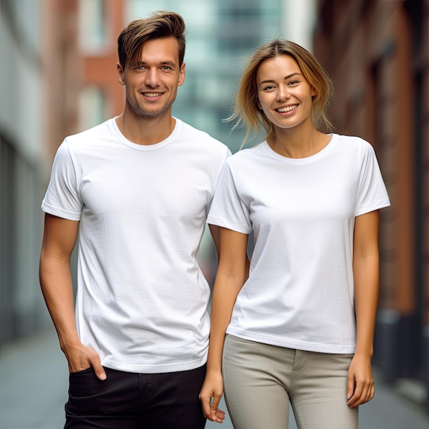 Illustration eines Modeporträts mit schlichtem T-Shirt-Modell, AI generiert
