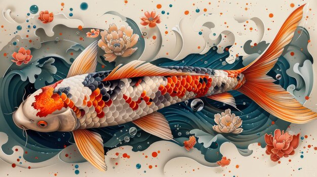 Illustration eines modernen Koi-Fisch-Tattoos