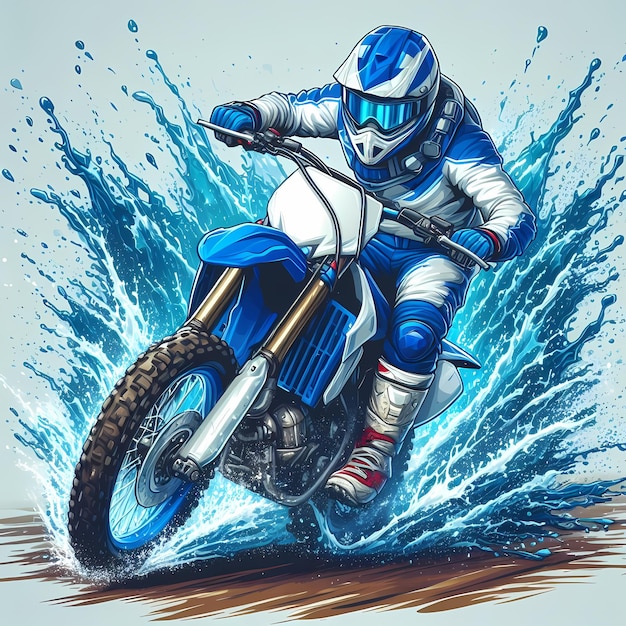 Illustration eines Motocross-Motorrades in einer dynamischen Highspeed-Rennposition