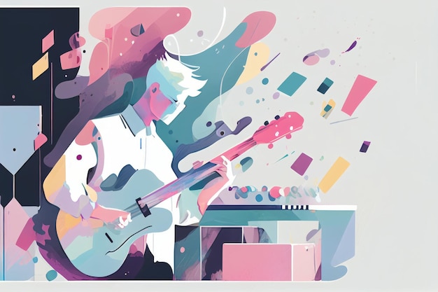 Illustration eines Musikers, der Gitarre spielt und auf der Bühne singt, erstellt mit Generative AI-Technologie
