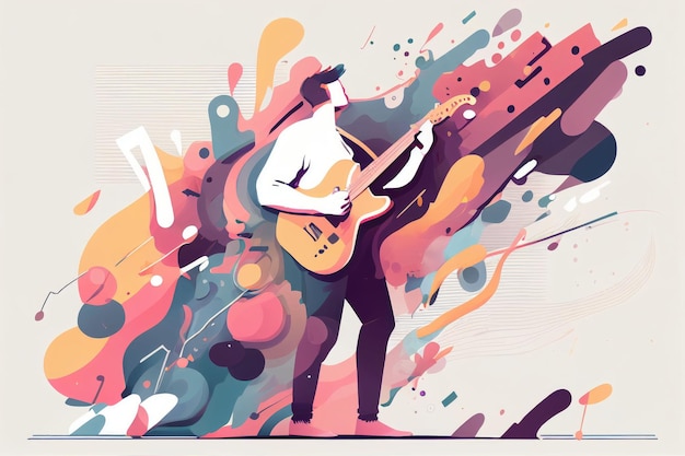 Illustration eines Musikers, der Gitarre spielt und auf der Bühne singt Erstellt mit generativer KI-Technologie