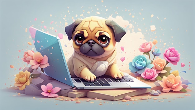 Illustration eines niedlichen Hundes, der einen Laptop benutzt