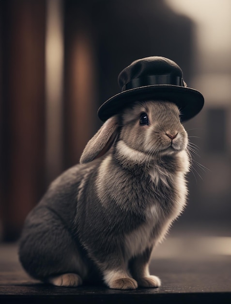 Illustration eines niedlichen Kaninchens, der als Tommy Shelby-Stil gekleidet ist