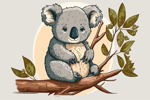 Illustration eines niedlichen Koalabären, der auf einem Baumzweig sitzt