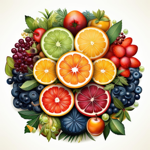 Illustration eines Obst-Mandala-Kuchens. Generative KI