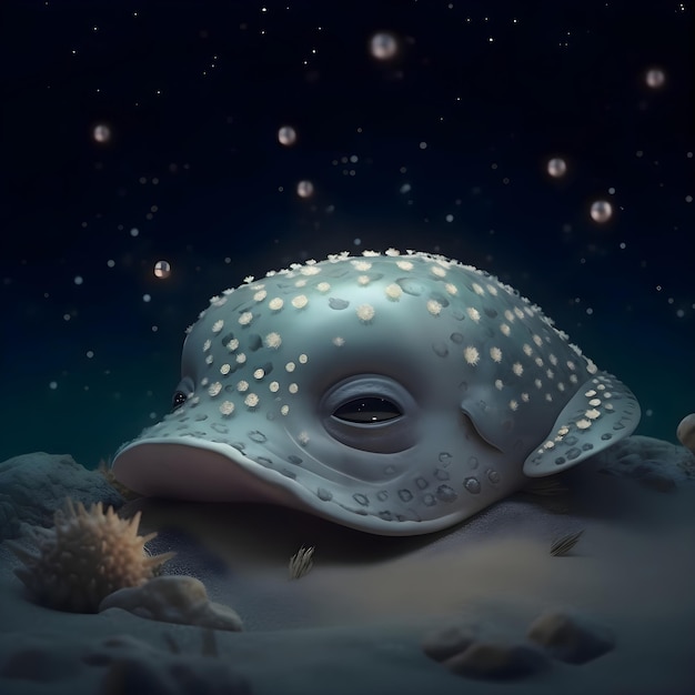 Illustration eines Oktopus auf einem Korallenriff bei Nacht