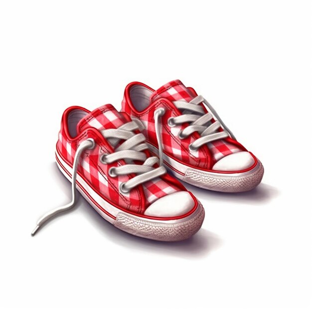 Illustration eines Paares roter Turnschuhe mit weißen Schnürsenkeln, generative KI