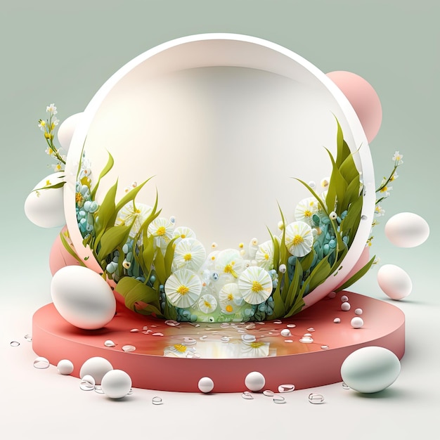 Illustration eines Podiums mit Ostereiern Blumen und Blättern Ornamente für die Produktpräsentation