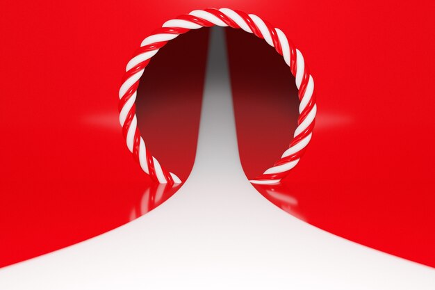 Illustration eines Portals aus einem Kreis mit roter und weißer Spirale und weißem Gehweg