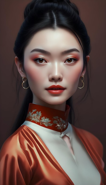 Illustration eines Porträts eines asiatischen Mädchens mit KI-Generativ