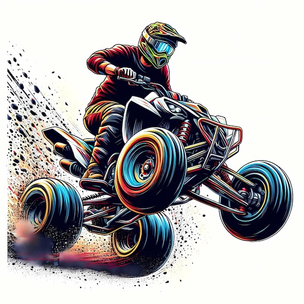 Illustration eines Quad-ATV-Extremsport-Rennfahrens in einer dynamischen Hochgeschwindigkeitsrennposition