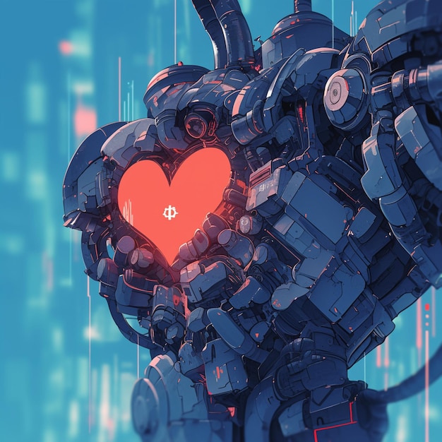 Illustration eines Robotherzens im Cyberpunk-Stil, das romantische Liebe symbolisiert Für soziale Medien Postgröße