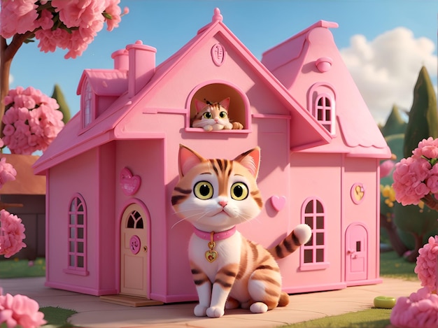 Illustration eines rosa Hauses für eine Katzengenerator