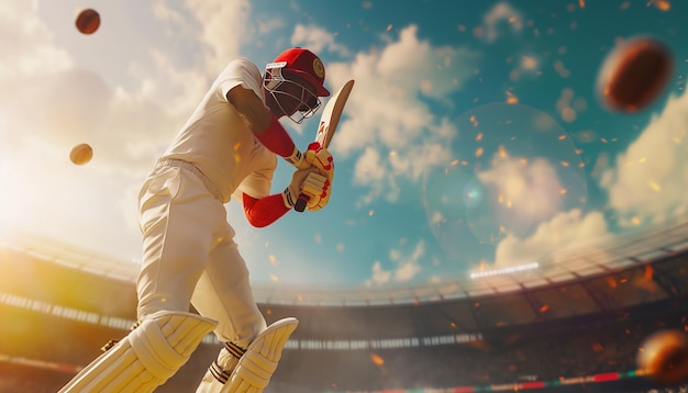 Illustration eines Schlagmanns, der Cricket spielt Schlagmann im Spielen Aktion auf abstrakte Vektor-Illustration