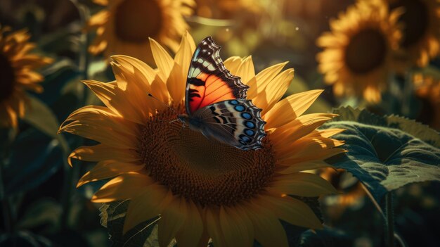 Illustration eines Schmetterlings, der auf einer wunderschönen Blume sitzt.