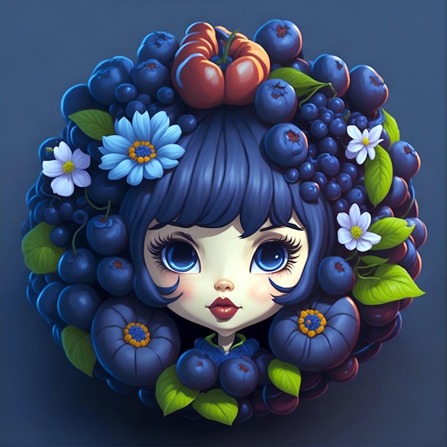 Illustration eines schönen Mädchens in einem Fruchtrahmen mit rundem Design
