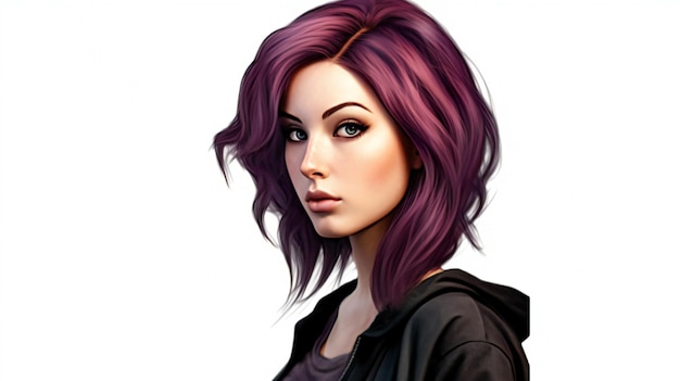 Illustration eines schönen Mädchens mit lila Haaren isoliert auf weißem Hintergrund