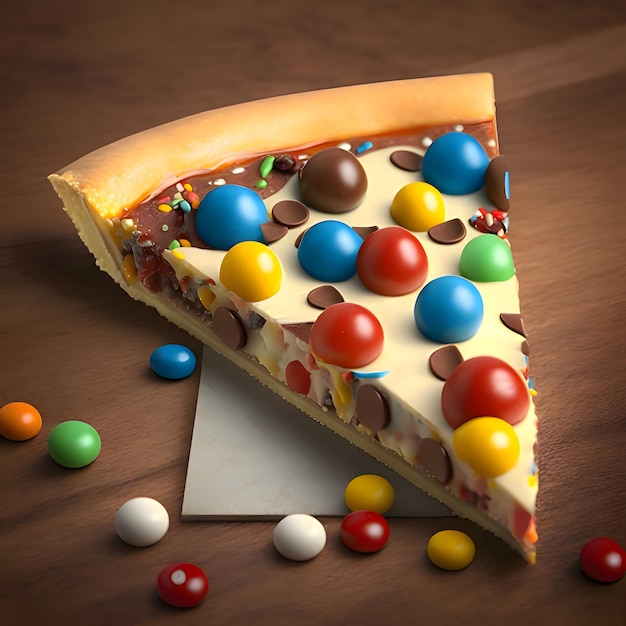 Illustration eines Stücks süßer Pizza mit Bonbonschokolade und Streuseln
