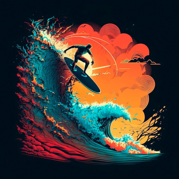 Illustration eines Surfers auf den Wellen