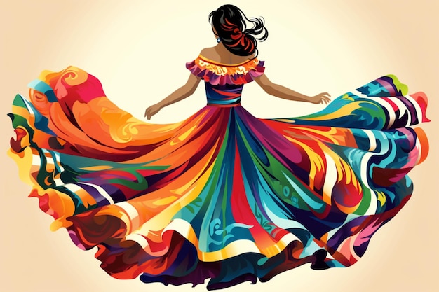 Illustration eines tanzenden Mädchens in traditioneller mexikanischer Kleidung