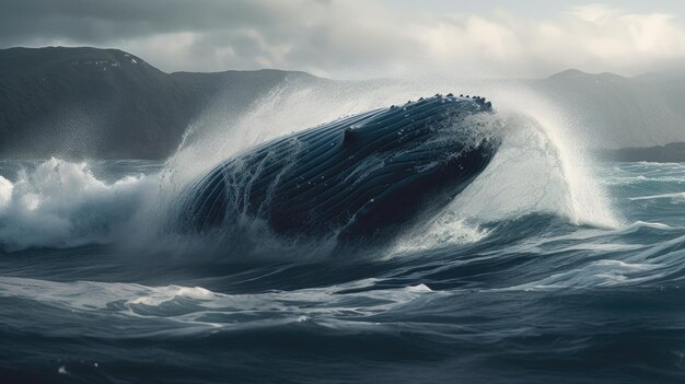 Illustration eines Wales auf der Oberfläche des Meeres 3D-realistisch